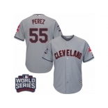 Youth Majestic Cleveland Indians #55 Roberto Perez Authentic Grey Road 2016 World Series Bound Cool Base MLB Jersey