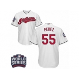 Youth Majestic Cleveland Indians #55 Roberto Perez Authentic White Home 2016 World Series Bound Cool Base MLB Jersey