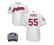 Youth Majestic Cleveland Indians #55 Roberto Perez Authentic White Home 2016 World Series Bound Cool Base MLB Jersey