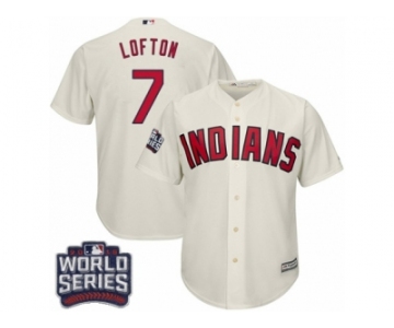 Youth Majestic Cleveland Indians #7 Kenny Lofton Authentic Cream Alternate 2 2016 World Series Bound Cool Base MLB Jersey