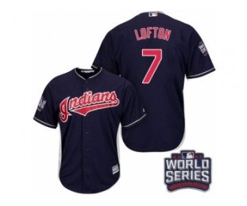 Youth Majestic Cleveland Indians #7 Kenny Lofton Authentic Navy Blue Alternate 1 2016 World Series Bound Cool Base MLB Jersey