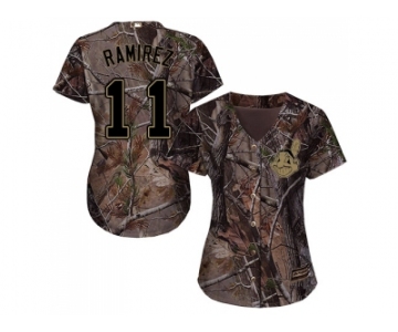 Women Cleveland Indians #11 Jose Ramirez Camo Realtree Collection Cool Base Stitched MLB Jersey