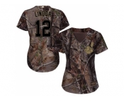 Women Cleveland Indians #12 Francisco Lindor Camo Realtree Collection Cool Base Stitched MLB Jersey