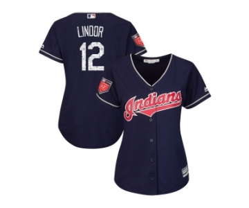 Women Cleveland Indians #12 Francisco Lindor Majestic Navy 2018 Spring Training Cool Base Player Jersey