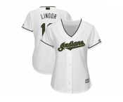 Women Cleveland Indians #12 Francisco Lindor White 2018 Memorial Day Cool Base Stitched MLB Jersey