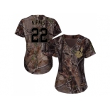 Women Cleveland Indians #22 Jason Kipnis Camo Realtree Collection Cool Base Stitched MLB Jersey