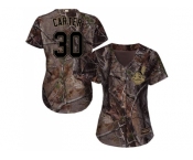 Women Cleveland Indians #30 Joe Carter Camo Realtree Collection Cool Base Stitched MLB Jersey