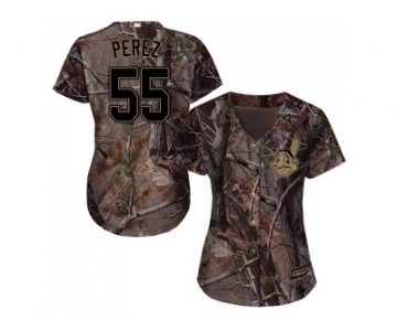 Women Cleveland Indians #55 Roberto Perez Camo Realtree Collection Cool Base Stitched MLB Jersey