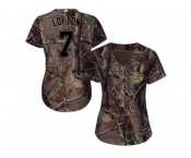 Women Cleveland Indians #7 Kenny Lofton Camo Realtree Collection Cool Base Stitched MLB Jersey