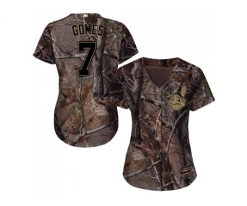 Women Cleveland Indians #7 Yan Gomes Camo Realtree Collection Cool Base Stitched MLB Jersey