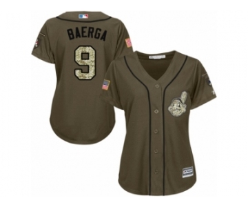 Women Majestic Cleveland Indians #9 Carlos Baerga Authentic Green Salute to Service MLB Jersey