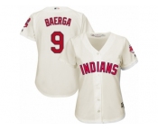 Women Majestic Cleveland Indians #9 Carlos Baerga Replica Cream Alternate 2 Cool Base MLB Jersey