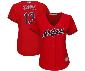 Women's Cleveland Indians #13 Omar Vizquel Authentic Scarlet Alternate 2 Cool Base Baseball Jersey