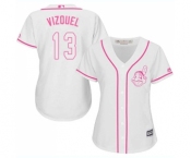 Women's Cleveland Indians #13 Omar Vizquel Replica White Fashion Cool Base Baseball Jersey