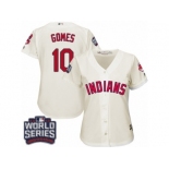 Women's Majestic Cleveland Indians #10 Yan Gomes Authentic Cream Alternate 2 2016 World Series Bound Cool Base MLB Jersey