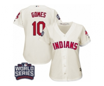 Women's Majestic Cleveland Indians #10 Yan Gomes Authentic Cream Alternate 2 2016 World Series Bound Cool Base MLB Jersey