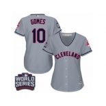 Women's Majestic Cleveland Indians #10 Yan Gomes Authentic Grey Road 2016 World Series Bound Cool Base MLB Jersey