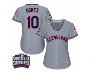 Women's Majestic Cleveland Indians #10 Yan Gomes Authentic Grey Road 2016 World Series Bound Cool Base MLB Jersey