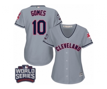 Women's Majestic Cleveland Indians #10 Yan Gomes Authentic Grey Road 2016 World Series Bound Cool Base MLB Jersey