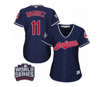 Women's Majestic Cleveland Indians #11 Jose Ramirez Authentic Navy Blue Alternate 1 2016 World Series Bound Cool Base MLB Jersey