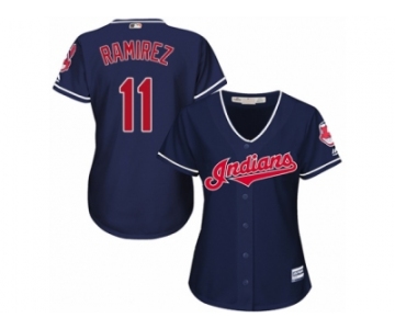 Women's Majestic Cleveland Indians #11 Jose Ramirez Replica Navy Blue Alternate 1 Cool Base MLB Jersey