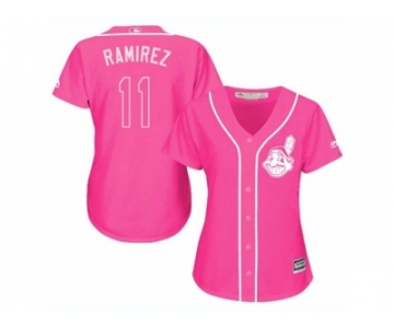 Women's Majestic Cleveland Indians #11 Jose Ramirez Replica Pink Fashion Cool Base MLB Jersey