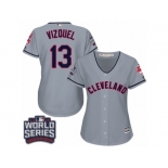 Women's Majestic Cleveland Indians #13 Omar Vizquel Authentic Grey Road 2016 World Series Bound Cool Base MLB Jersey