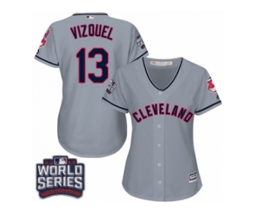 Women's Majestic Cleveland Indians #13 Omar Vizquel Authentic Grey Road 2016 World Series Bound Cool Base MLB Jersey