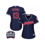 Women's Majestic Cleveland Indians #13 Omar Vizquel Authentic Navy Blue Alternate 1 2016 World Series Bound Cool Base MLB Jersey