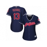 Women's Majestic Cleveland Indians #13 Omar Vizquel Authentic Navy Blue Alternate 1 Cool Base MLB Jersey