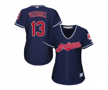 Women's Majestic Cleveland Indians #13 Omar Vizquel Authentic Navy Blue Alternate 1 Cool Base MLB Jersey