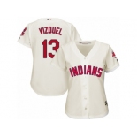 Women's Majestic Cleveland Indians #13 Omar Vizquel Replica Cream Alternate 2 Cool Base MLB Jersey