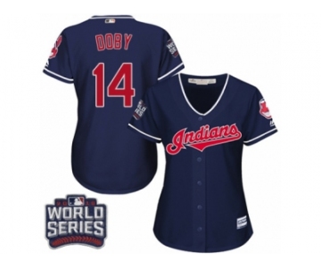 Women's Majestic Cleveland Indians #14 Larry Doby Authentic Navy Blue Alternate 1 2016 World Series Bound Cool Base MLB Jersey