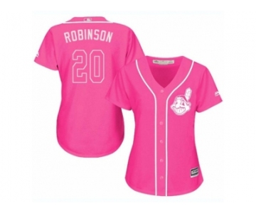 Women's Majestic Cleveland Indians #20 Eddie Robinson Replica Pink Fashion Cool Base MLB Jersey