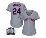 Women's Majestic Cleveland Indians #24 Manny Ramirez Authentic Grey Road 2016 World Series Bound Cool Base MLB Jersey