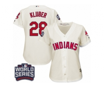 Women's Majestic Cleveland Indians #28 Corey Kluber Authentic Cream Alternate 2 2016 World Series Bound Cool Base MLB Jersey