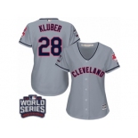 Women's Majestic Cleveland Indians #28 Corey Kluber Authentic Grey Road 2016 World Series Bound Cool Base MLB Jersey