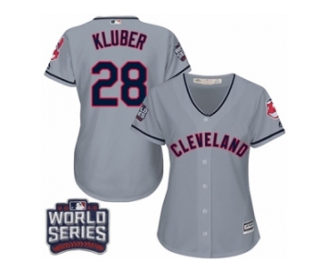 Women's Majestic Cleveland Indians #28 Corey Kluber Authentic Grey Road 2016 World Series Bound Cool Base MLB Jersey