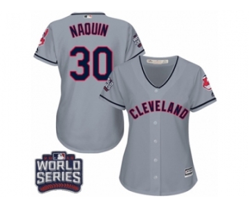 Women's Majestic Cleveland Indians #30 Tyler Naquin Authentic Grey Road 2016 World Series Bound Cool Base MLB Jersey