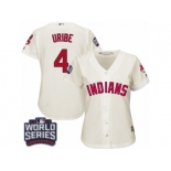 Women's Majestic Cleveland Indians #4 Juan Uribe Authentic Cream Alternate 2 2016 World Series Bound Cool Base MLB Jersey