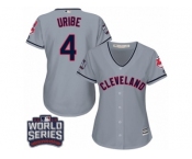 Women's Majestic Cleveland Indians #4 Juan Uribe Authentic Grey Road 2016 World Series Bound Cool Base MLB Jersey