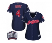 Women's Majestic Cleveland Indians #4 Juan Uribe Authentic Navy Blue Alternate 1 2016 World Series Bound Cool Base MLB Jersey