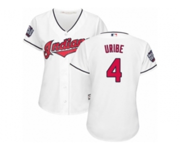 Women's Majestic Cleveland Indians #4 Juan Uribe Authentic White Home 2016 World Series Bound Cool Base MLB Jersey