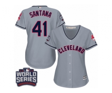 Women's Majestic Cleveland Indians #41 Carlos Santana Authentic Grey Road 2016 World Series Bound Cool Base MLB Jersey