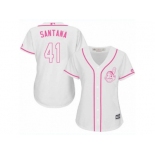 Women's Majestic Cleveland Indians #41 Carlos Santana Authentic White Fashion Cool Base MLB Jersey