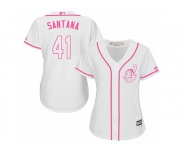 Women's Majestic Cleveland Indians #41 Carlos Santana Authentic White Fashion Cool Base MLB Jersey