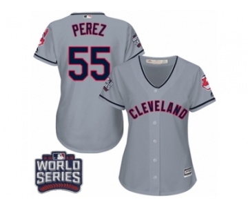 Women's Majestic Cleveland Indians #55 Roberto Perez Authentic Grey Road 2016 World Series Bound Cool Base MLB Jersey