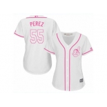 Women's Majestic Cleveland Indians #55 Roberto Perez Authentic White Fashion Cool Base MLB Jersey