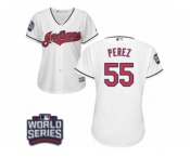 Women's Majestic Cleveland Indians #55 Roberto Perez Authentic White Home 2016 World Series Bound Cool Base MLB Jersey