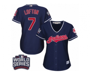 Women's Majestic Cleveland Indians #7 Kenny Lofton Authentic Navy Blue Alternate 1 2016 World Series Bound Cool Base MLB Jersey